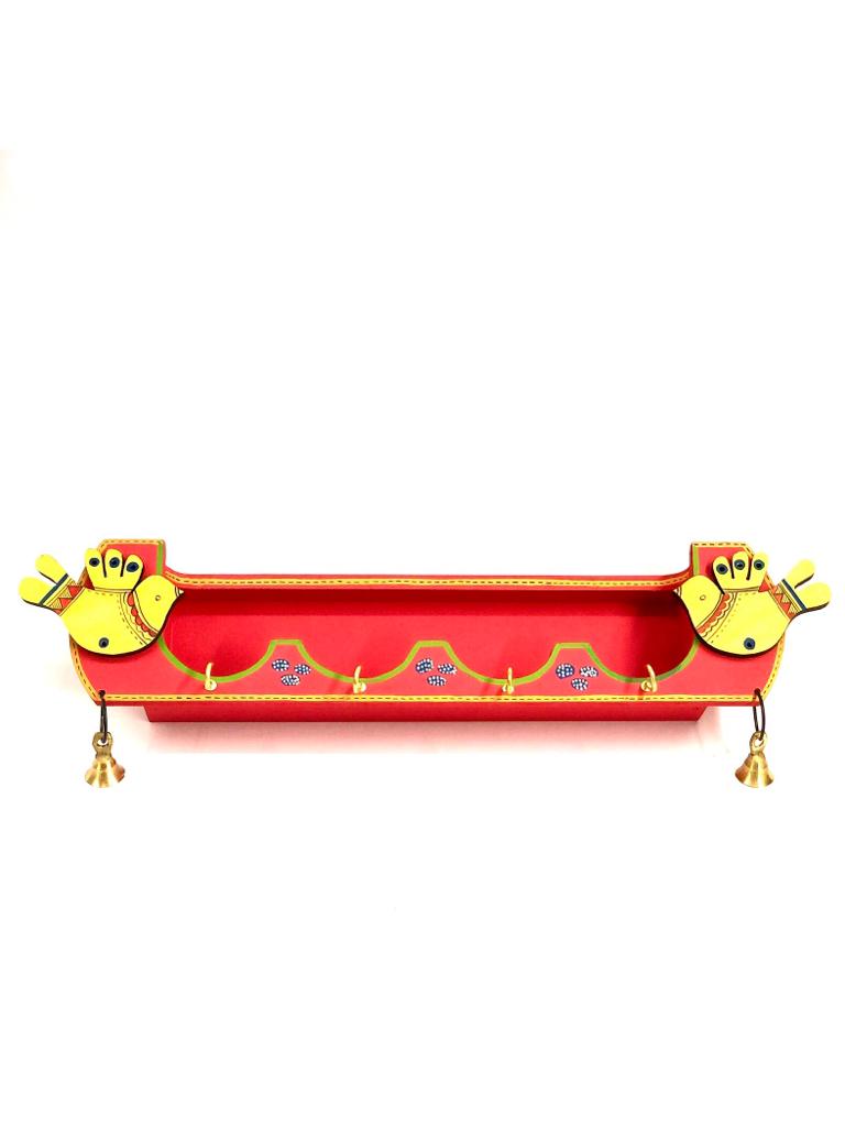 2 Bird Wooden Key Holder With Shelf Hand Painted Utility By Tamrapatra