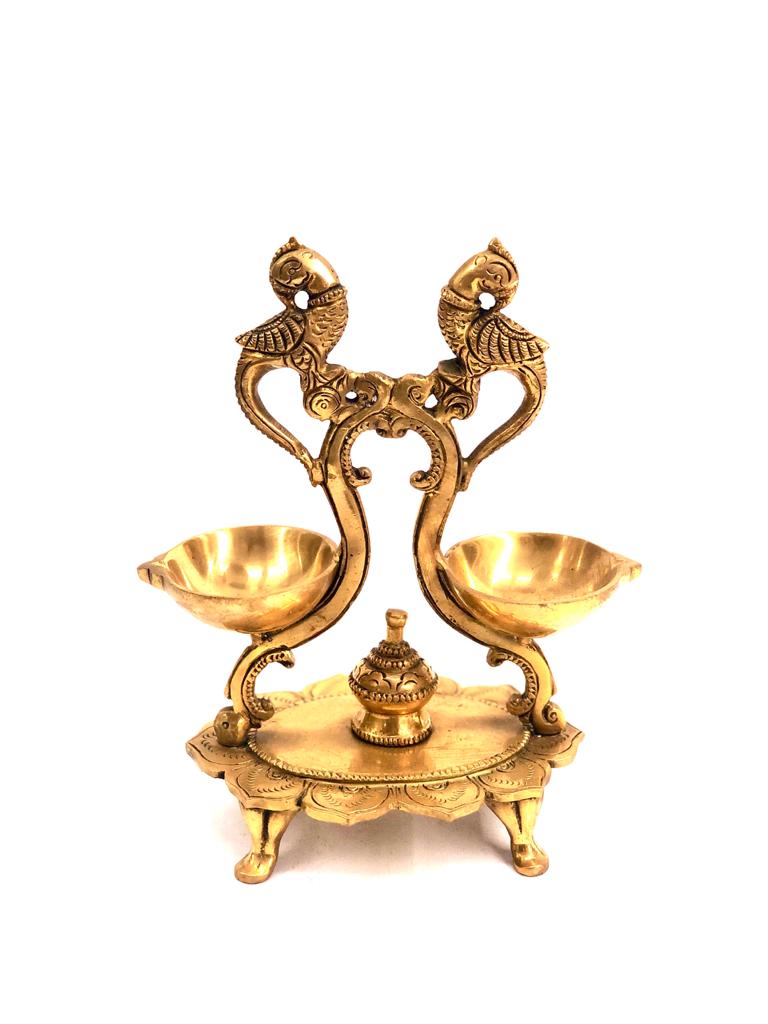 Bring Premium Quality Brass Decoration 2 Diya Peacock Style Handmade Tamrapatra