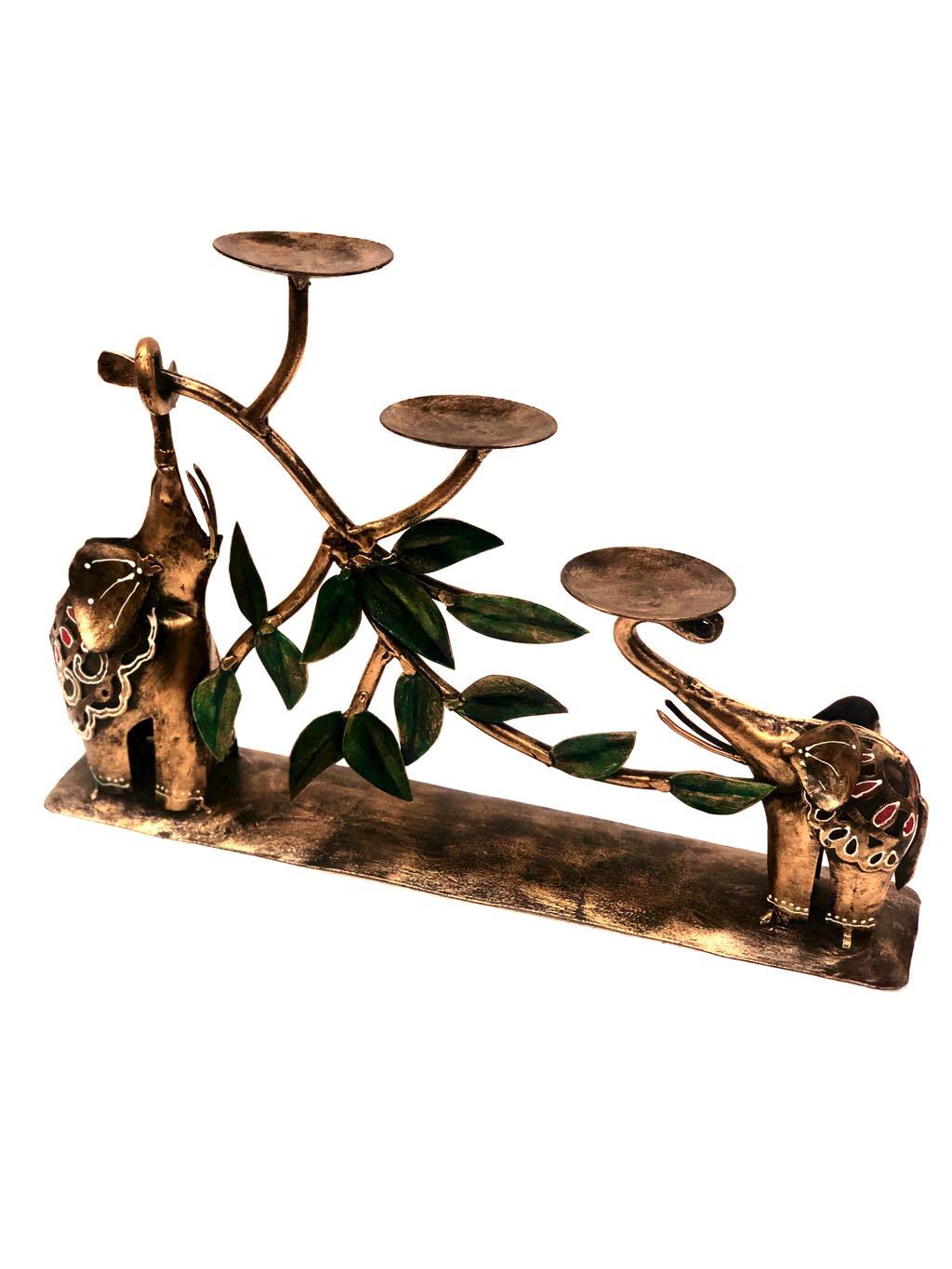 Elephant Exclusive Mother Child Nature Style Tea Light Holder With Glass By Tamrapatra
