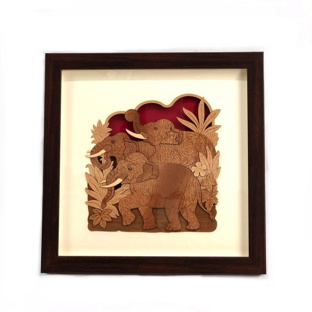 Unique Creation Of Elephant On Wood Unusual Expertise Crafts Frames By Tamrapatra