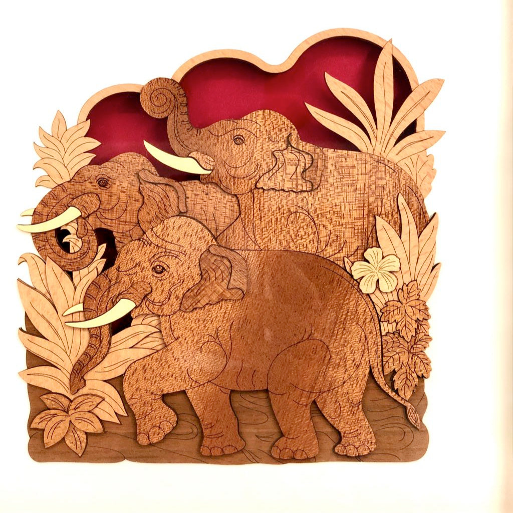 Unique Creation Of Elephant On Wood Unusual Expertise Crafts Frames By Tamrapatra
