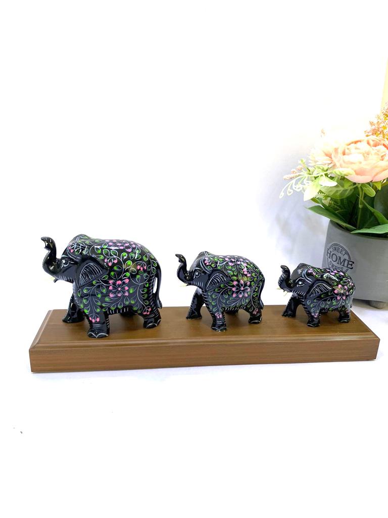 3 Elephants Carving On Wooden Top Unique Creation Wooden Showpiece Tamrapatra