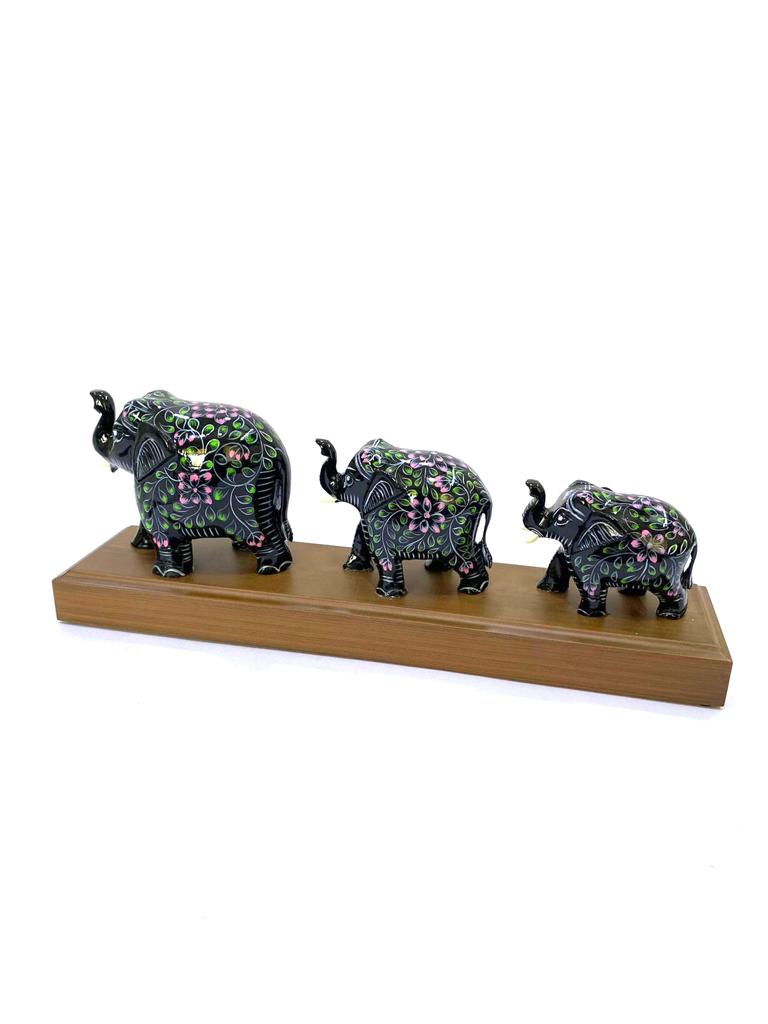 3 Elephants Carving On Wooden Top Unique Creation Wooden Showpiece Tamrapatra