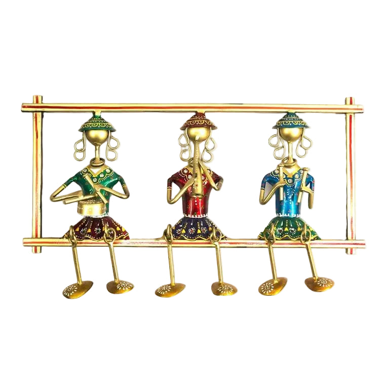 Metal Craft Excellence In Sitting Lady Musicians On Frame Art By Tamrapatra - Tamrapatra