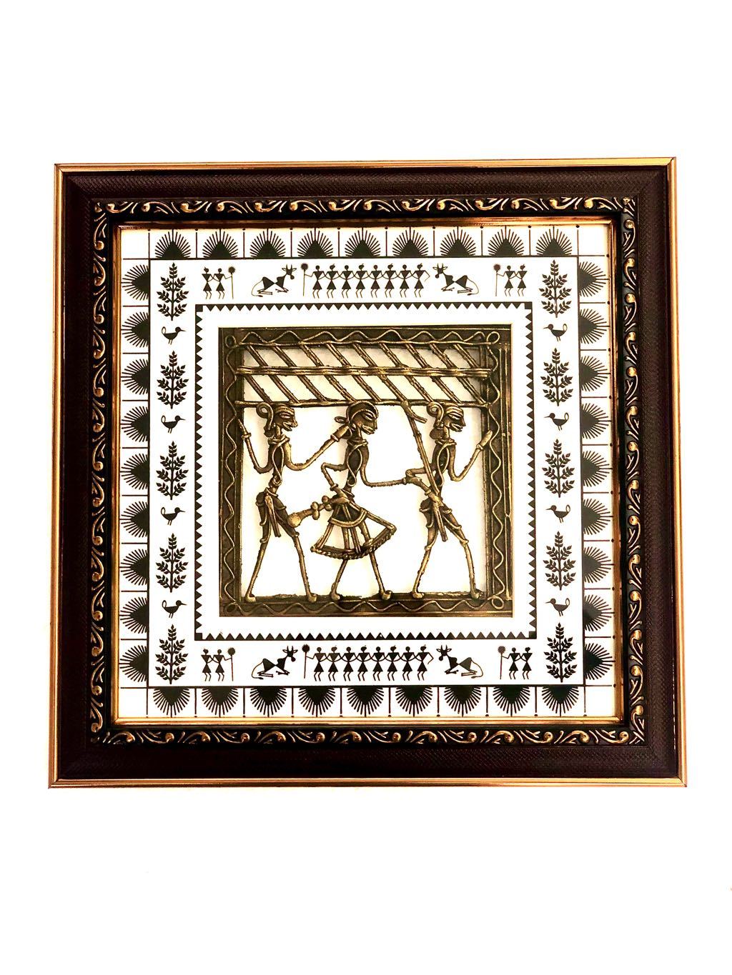 Modern Warli Art Fused Dhokra Figure Frame Hanging By Tamrapatra - Tamrapatra