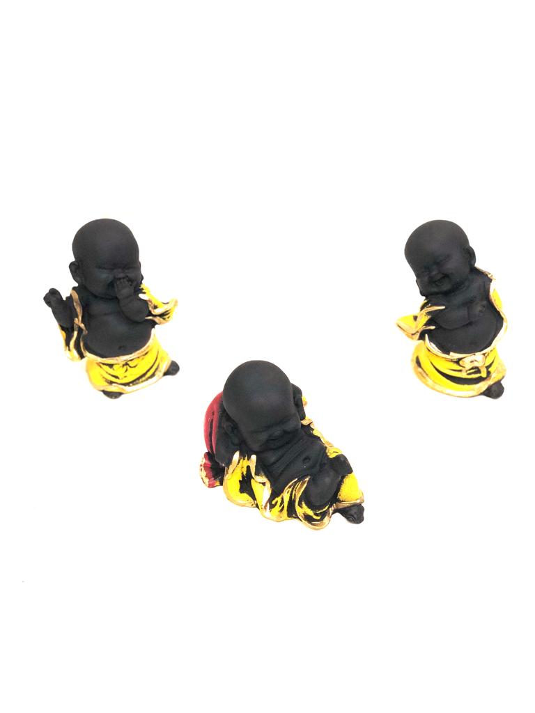Set Of 3 Monks Feng Shui In Various Beautiful Contrasting Shades By Tamrapatra