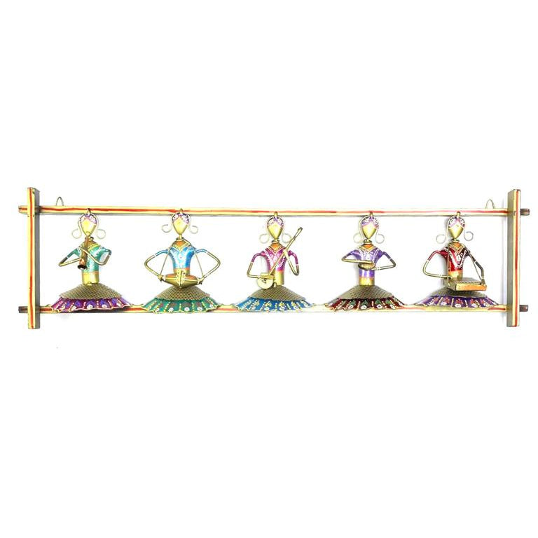 Indian Traditional Metal Wall Art Dancing Dolls Musicians Multicolor Tamrapatra