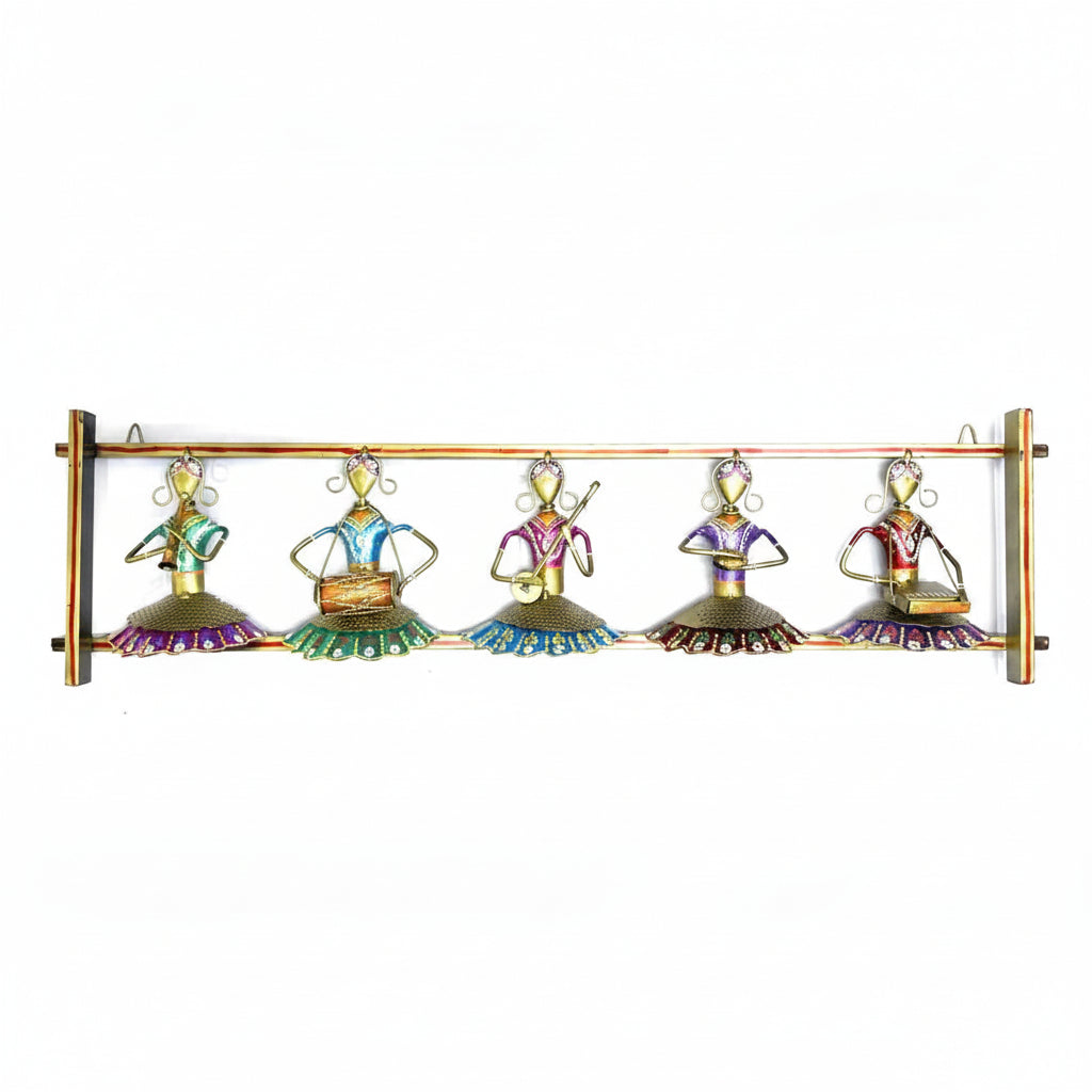 Indian Traditional Metal Wall Art Dancing Dolls Musicians Multicolor Tamrapatra - Tamrapatra