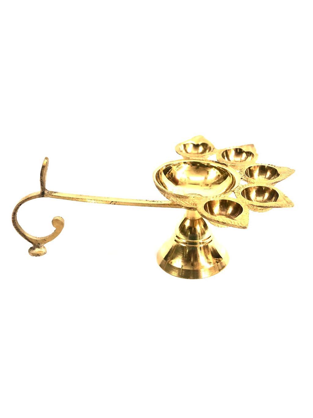 Brass 5 Diya Panch Arti Handle Prayers Religious Decorations By Tamrapatra