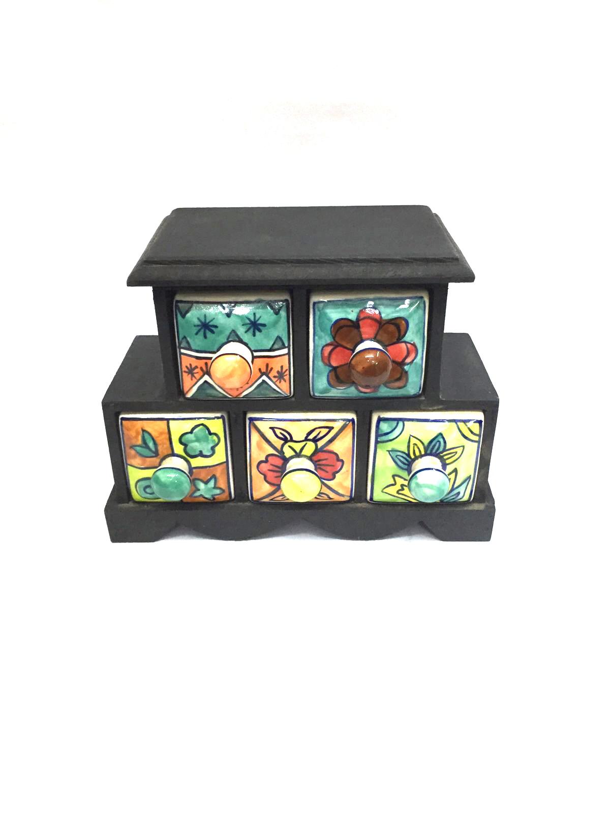 5 Ceramic Drawer Design & Manufactured In India Wooden Box Tamrapatra