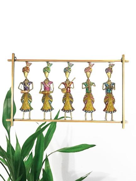 5 Standing Sardar Musicians In Long Metal Frame Traditional Art Tamrapatra