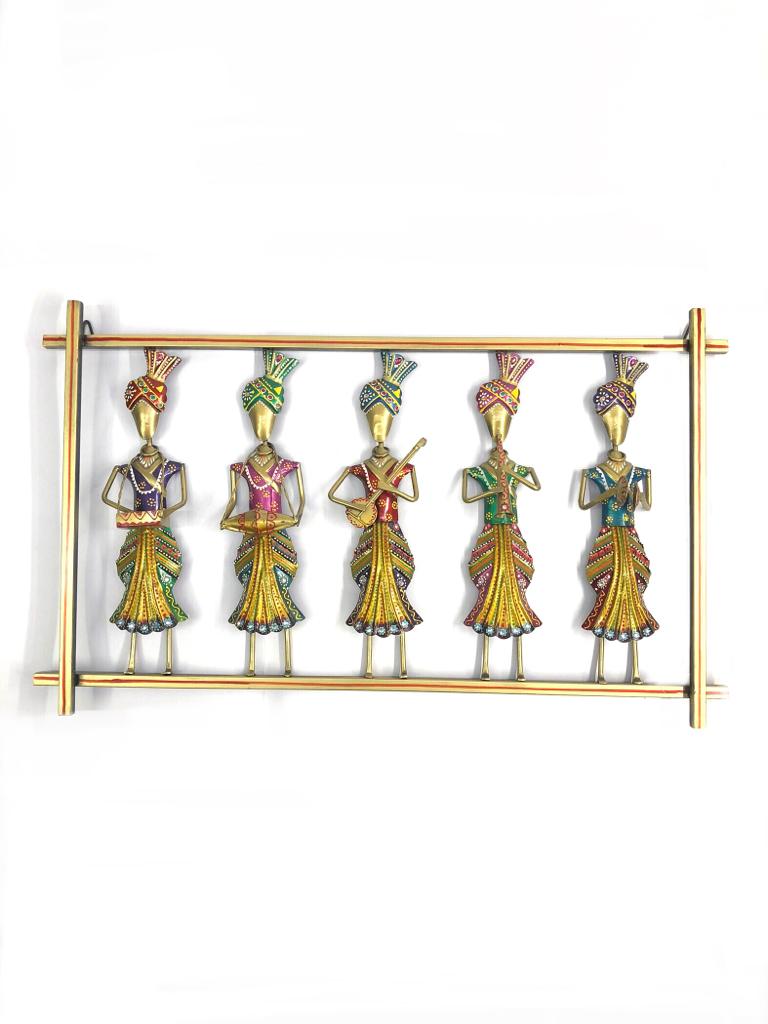5 Standing Sardar Musicians In Long Metal Frame Traditional Art Tamrapatra