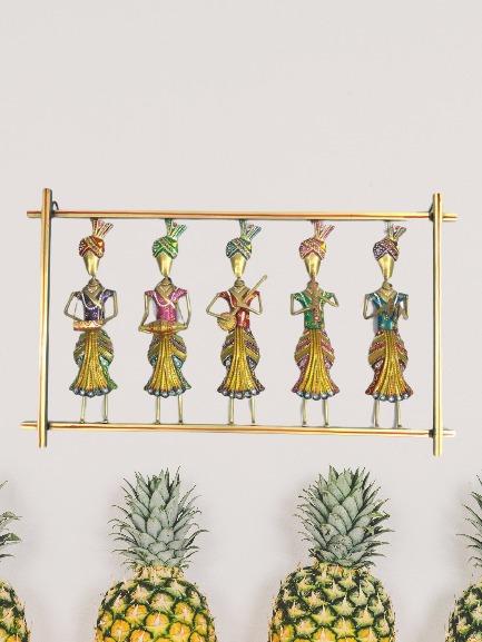 5 Standing Sardar Musicians In Long Metal Frame Traditional Art Tamrapatra