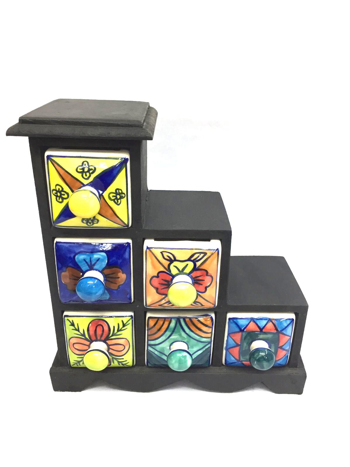 6 Drawer Ceramic Wooden Drawer Beautiful Indian Handicrafts By Tamrapatra