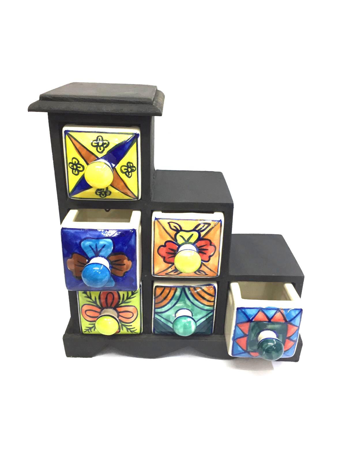6 Drawer Ceramic Wooden Drawer Beautiful Indian Handicrafts By Tamrapatra