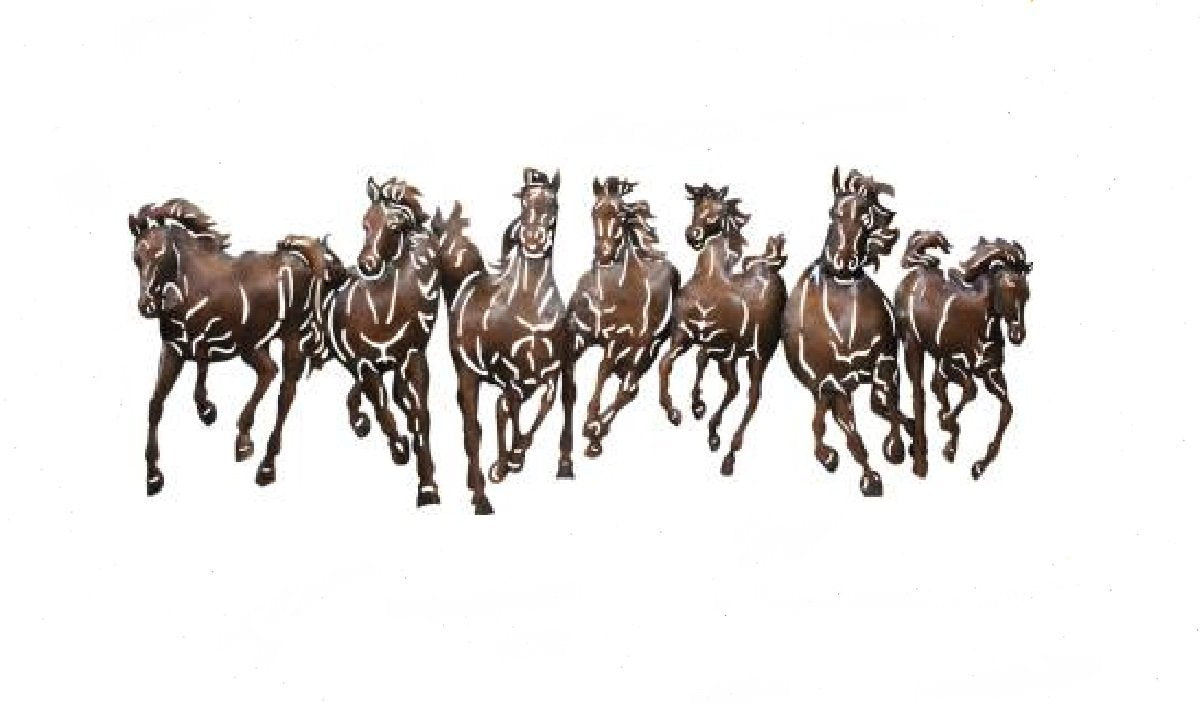 Big 7 Horses Striking Metal Wall Decor Hanging Vaastu LED Lights Tamrapatra