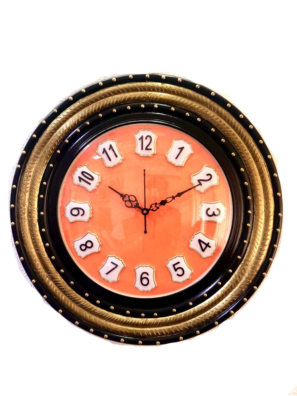 Antique Clock With Wooden Finish & Brass Emboss Craft Tamrapatra - Tamrapatra
