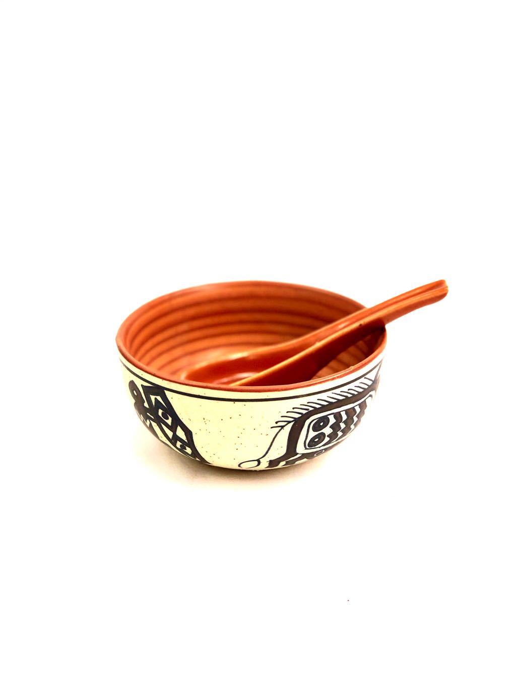 Designer Soup Bowl With Spoon Made Of Ceramic Dinning Utility Tamrapatra