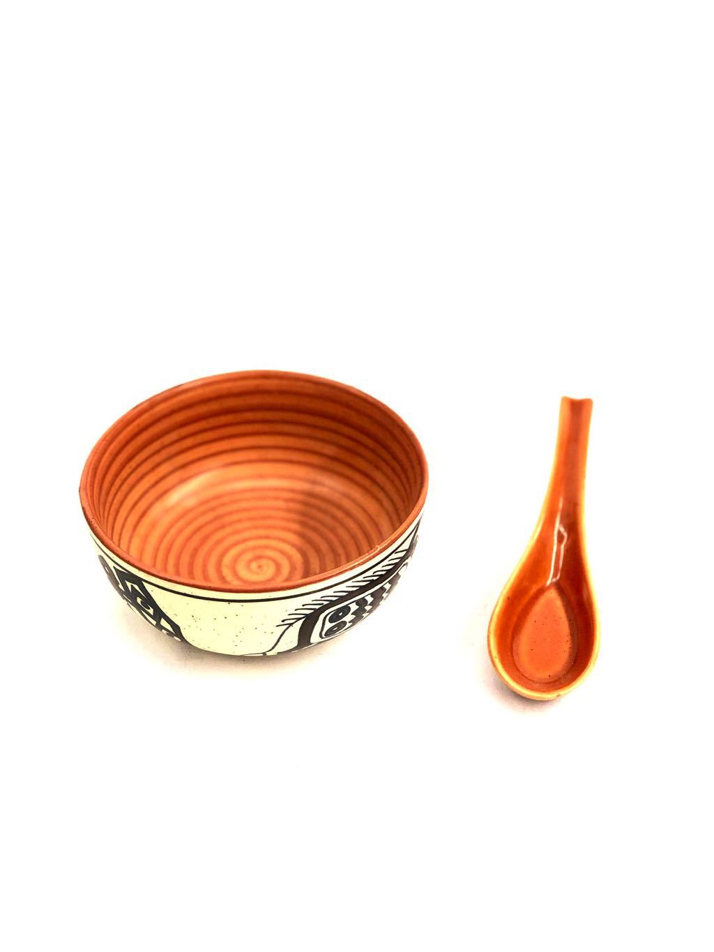 Designer Soup Bowl With Spoon Made Of Ceramic Dinning Utility Tamrapatra