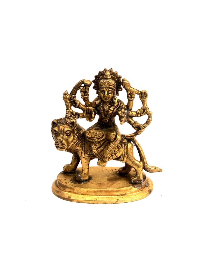 Goddess Durga "Ambe Ma" Shakti In Brass Idol On Stand Artefact At Tamrapatra