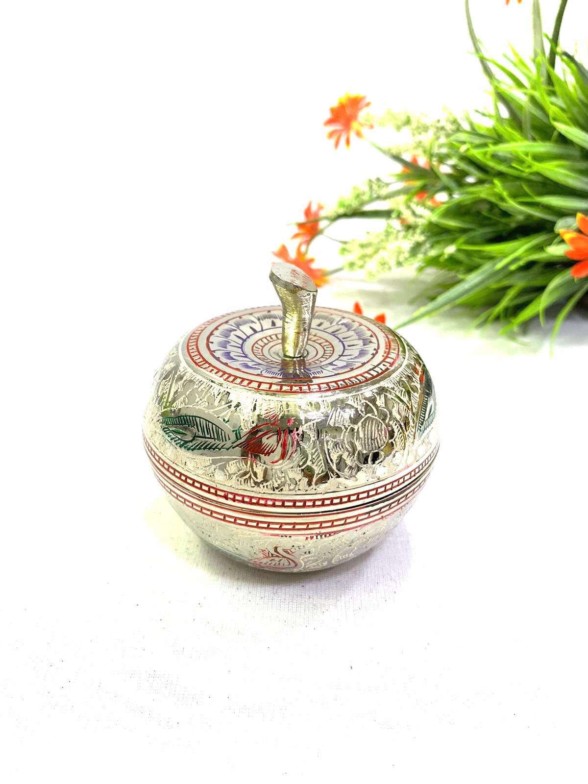 Apple Box Storage Royal Brass Inlay Silver & Gold Shades Brassware Tamrapatra