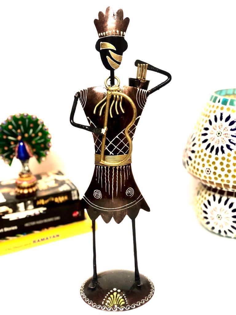 Tribal Man With Hunting Tools Metal Masterpiece Tamrapatra - Tamrapatra