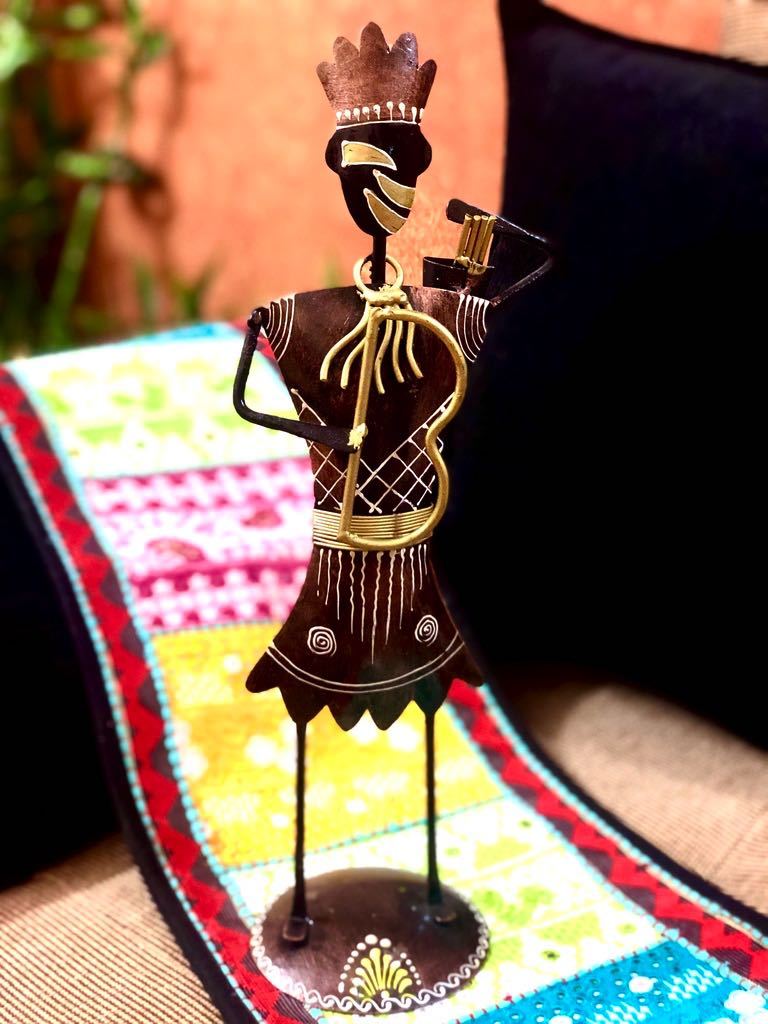 Tribal Man With Hunting Tools Metal Masterpiece Tamrapatra - Tamrapatra