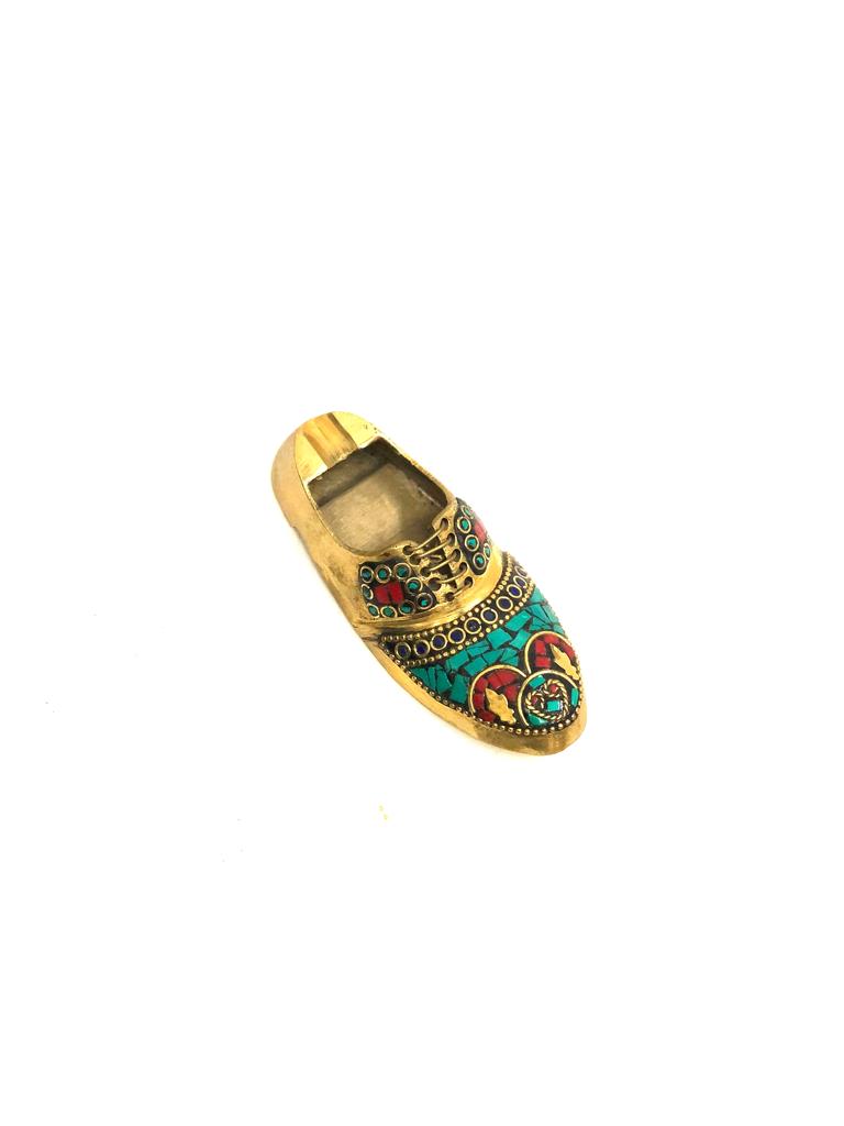 Ash Tray Absolutely Stunning Brass With Gemstone Miniature Shoes Tamrapatra
