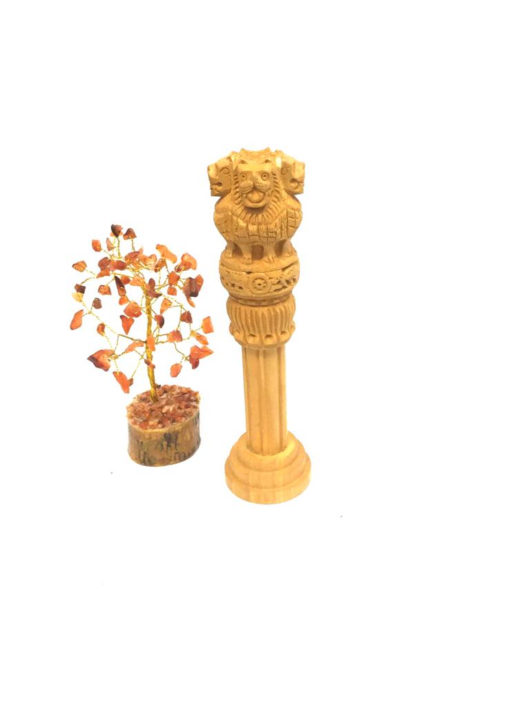 Ashok Pillar Stambh Wooden Souvenir Office Desk Accessories From Tamrapatra