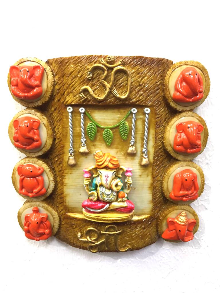 Ashtamangal Lord Ganesha Resin In Frame Hanging Om Shri New By Tamrapatra