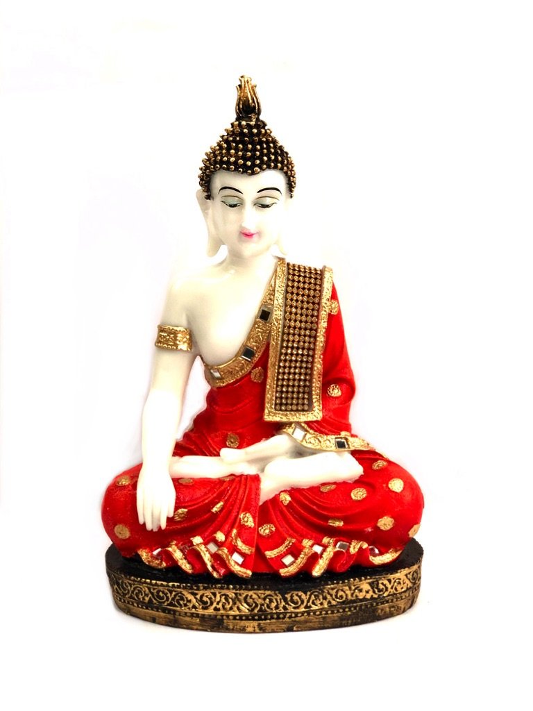 Buddha Showpiece Peaceful Position Resin Handcrafted White From Tamrapatra
