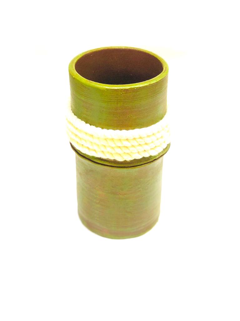 Green Bamboo Style Pot With Jute Thread Terracotta Long Exclusively Tamrapatra