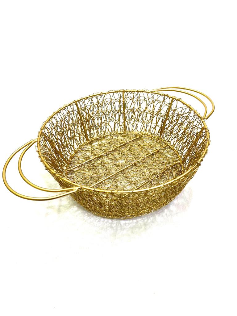 Wire Round Basket Round Tapered Jali Style  Exclusive Kitchen Décor Tamrapatra