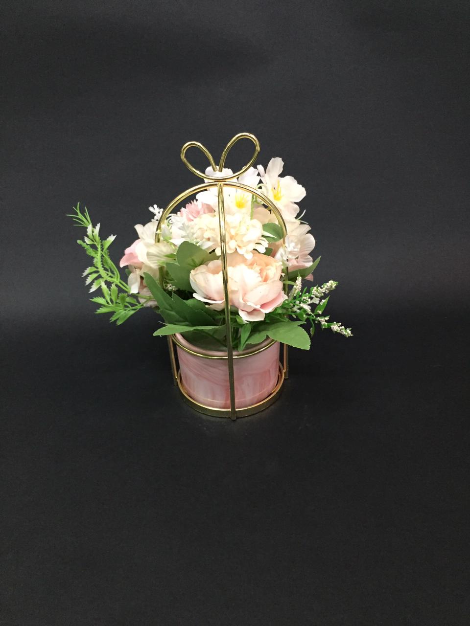 Premium Basket Style Stone Effect Pots With Floral Arrangement By Tamrapatra