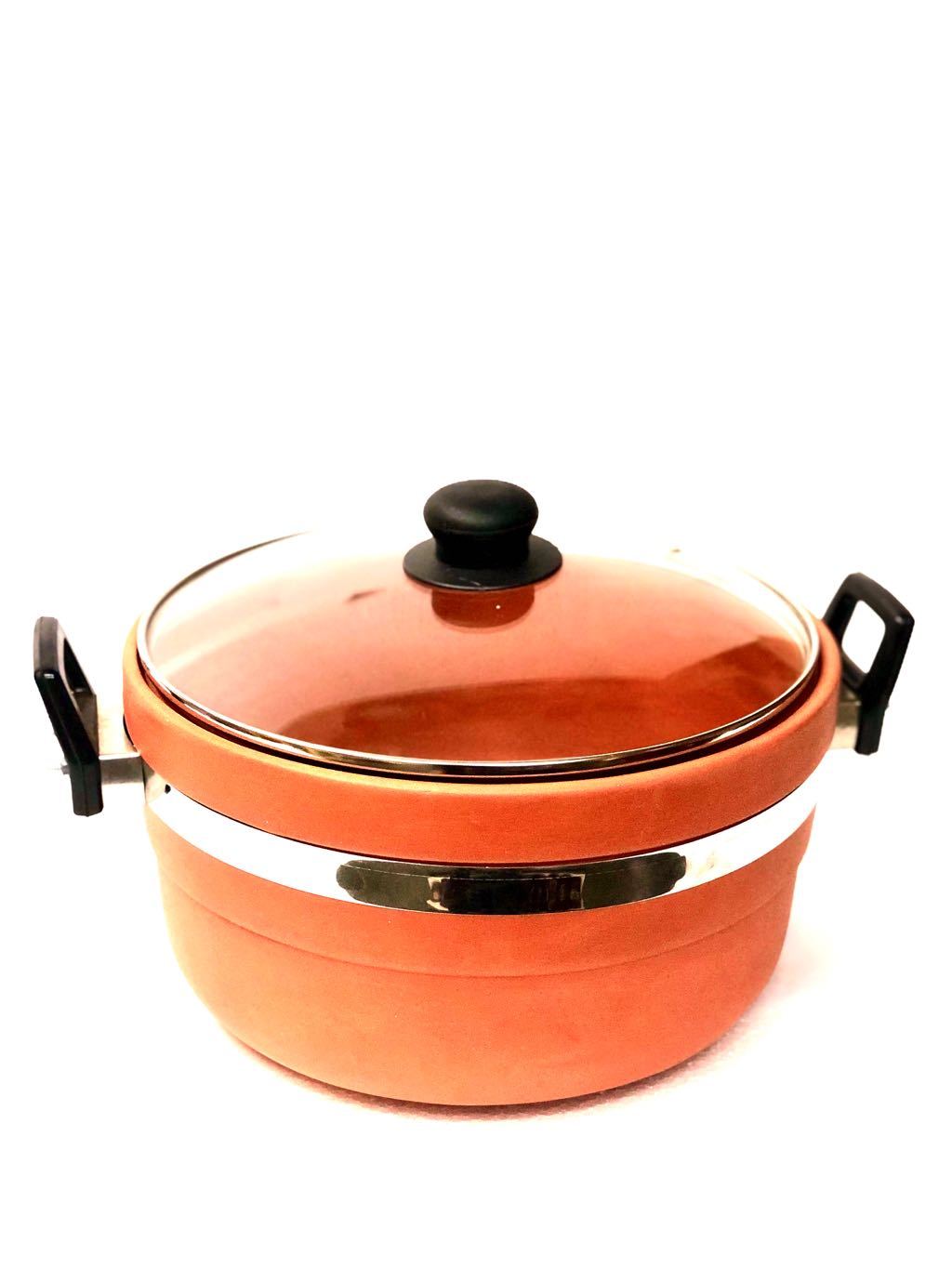 Outlandish Clay Pot Bhagona Premium Glass Top & Handles Tamrapatra - Tamrapatra