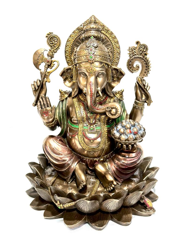 Lord Ganesh On Lotus Bronze Cast Exclusive Décor Collection Artistic By Tamrapatra