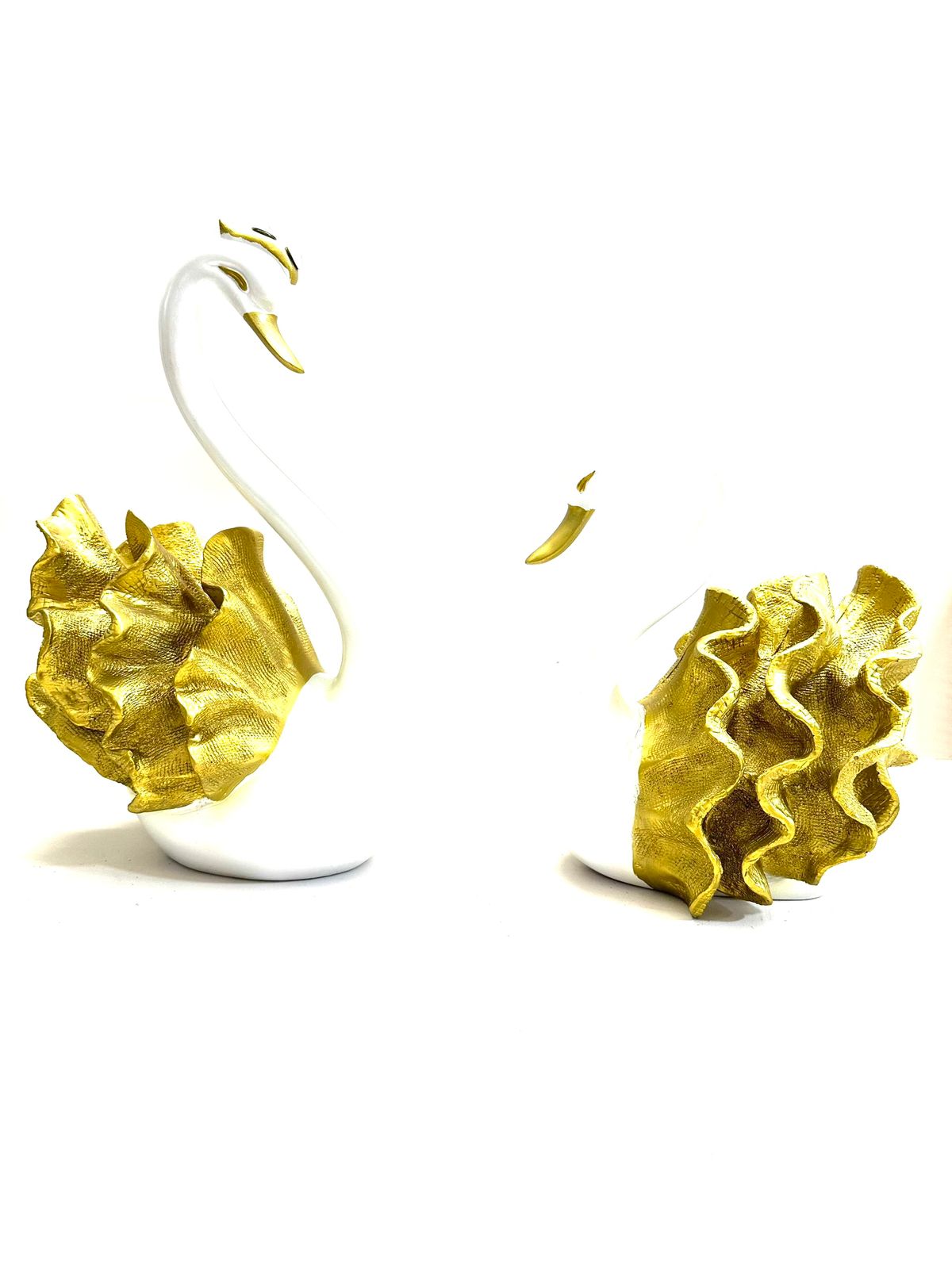 Big Swan Pair In Elegant Shades Corner Table TV Unit Display Décor By Tamrapatra