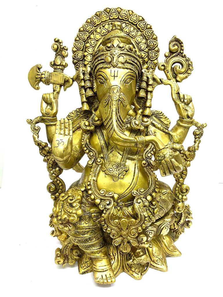Spiritual Lord Ganesha Sitting On Lotus Brass Idols Collection From Tamrapatra