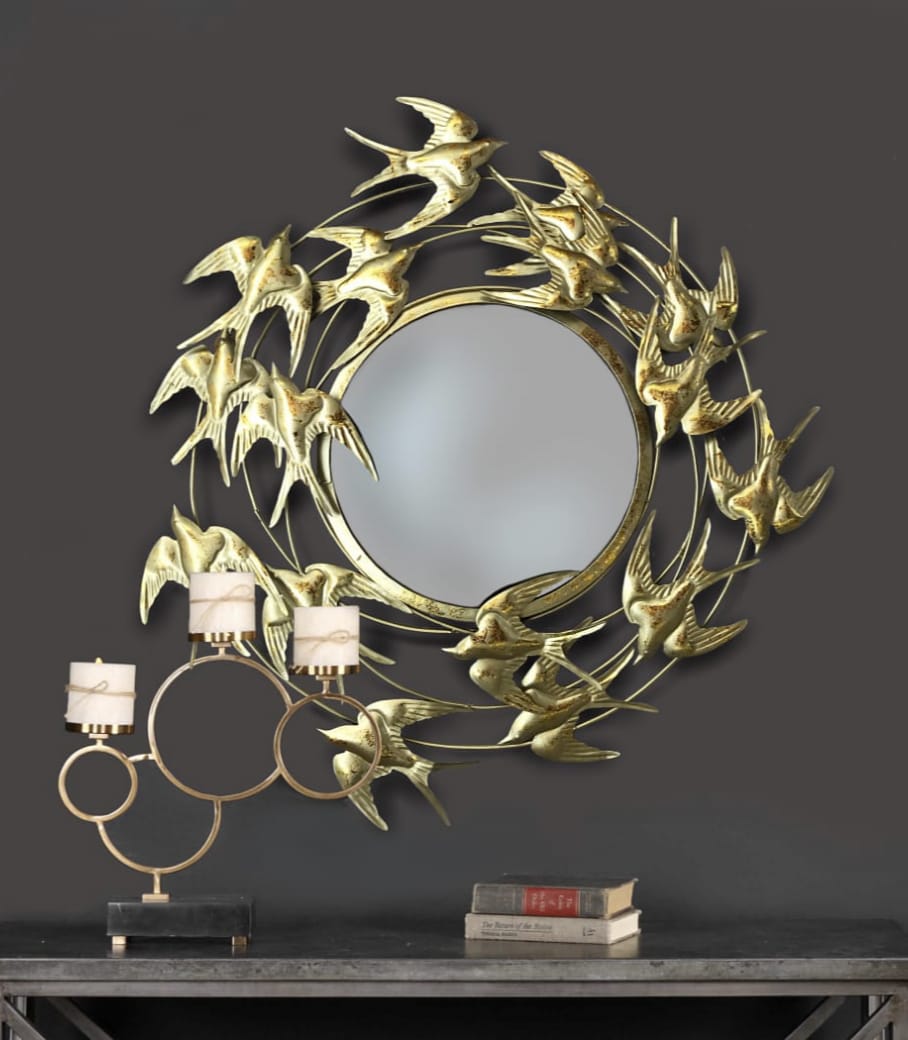 Designer Birds Mirror Extraordinary Handcrafted Creation Metal Art From Tamrapatra