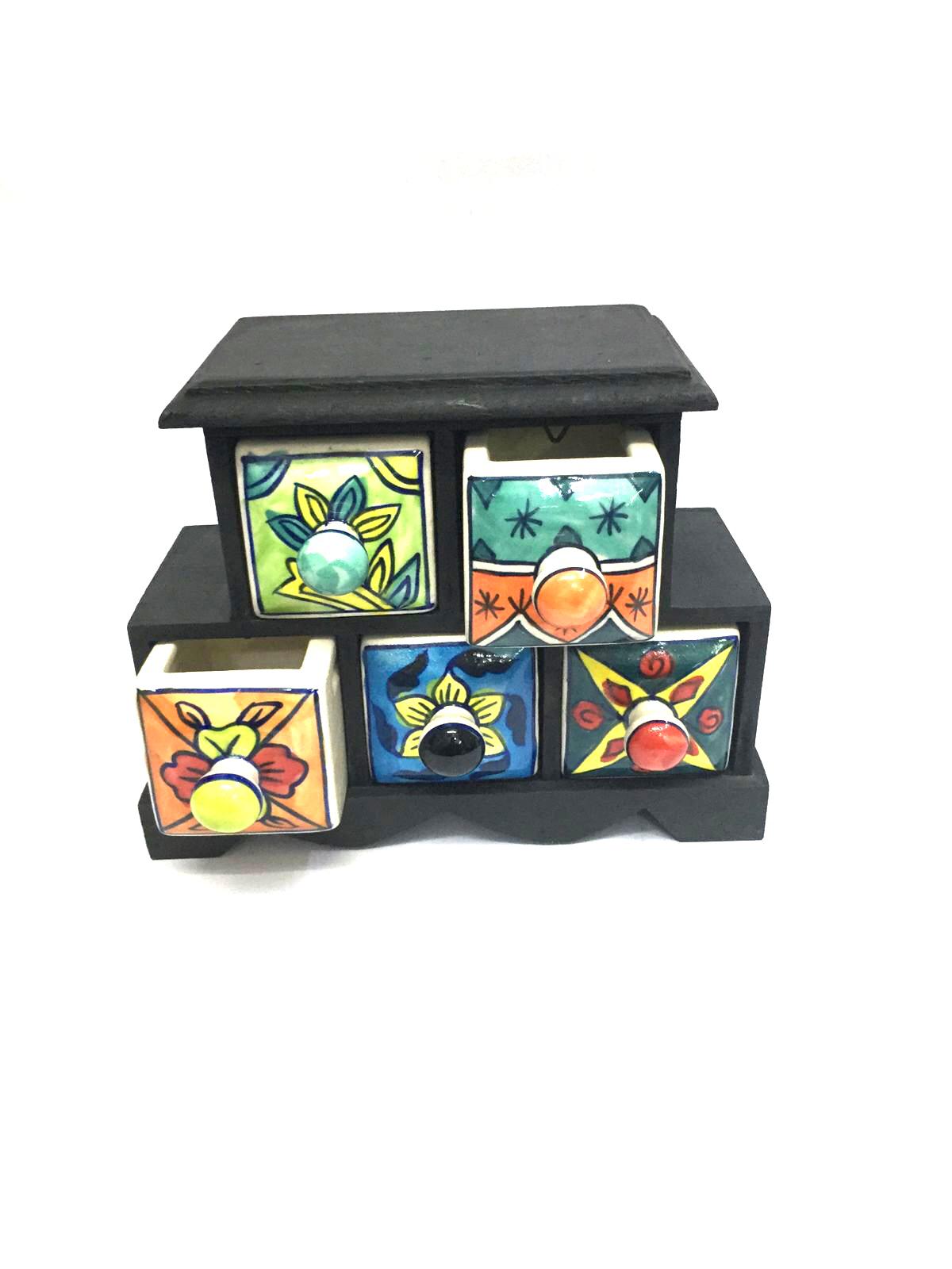 5 Ceramic Drawer Design & Manufactured In India Wooden Box Tamrapatra