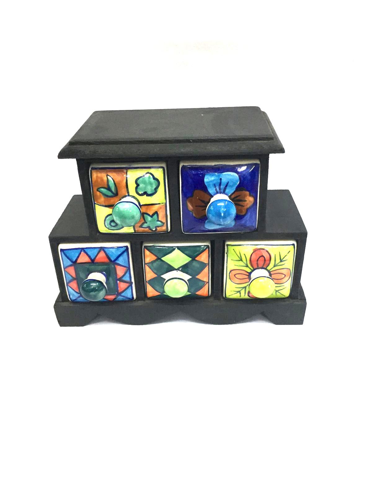 5 Ceramic Drawer Design & Manufactured In India Wooden Box Tamrapatra