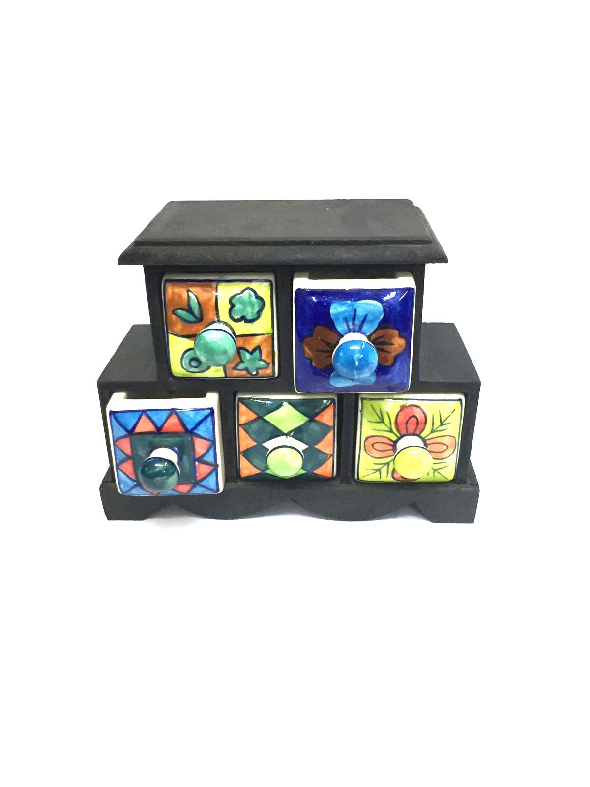 5 Ceramic Drawer Design & Manufactured In India Wooden Box Tamrapatra