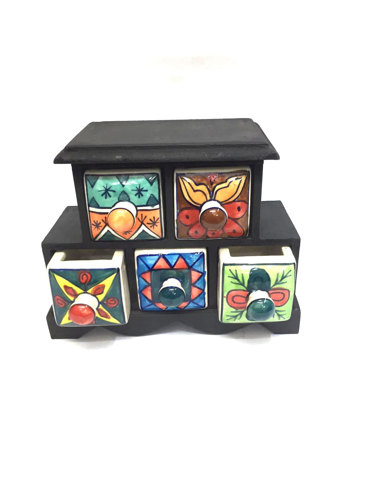 5 Ceramic Drawer Design & Manufactured In India Wooden Box Tamrapatra