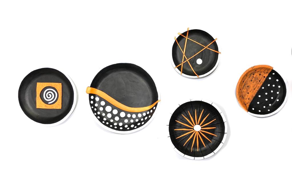 Modern Black Orange Terracotta Plates Set Of 5 Designs Wall Art From Tamrapatra