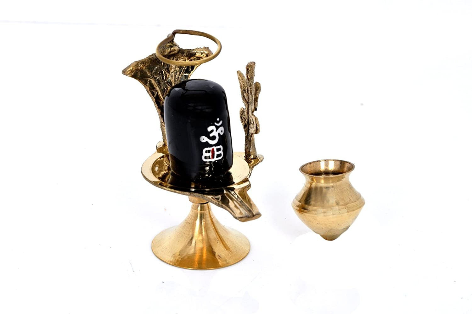 Shiva Lingam Brass With Trishul Nag Black Stone Pooja Collectible By Tamrapatra