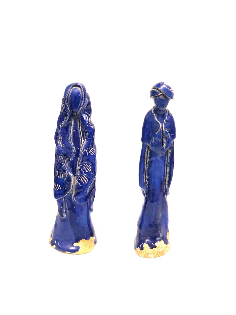 Couple Statue In Glazed Ceramic Artwork Handmade Garden Collection Tamrapatra