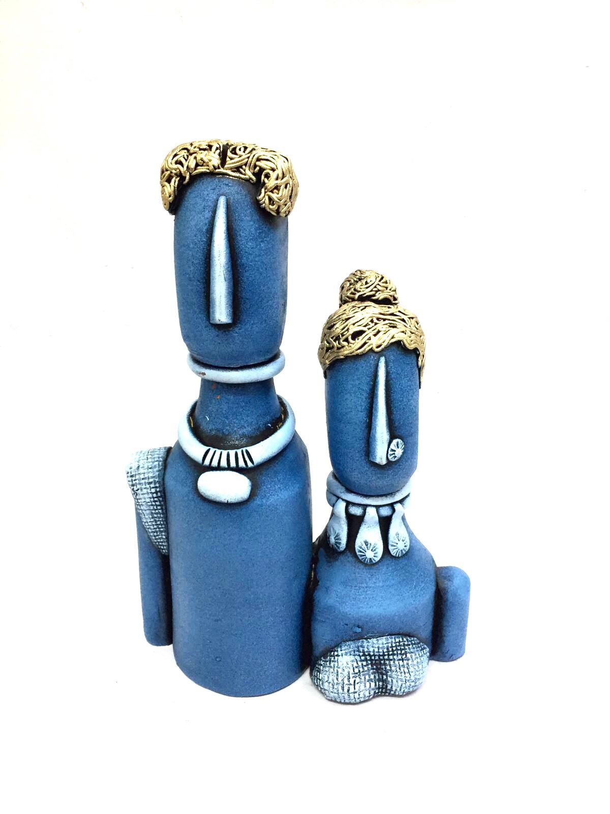 Beautiful Couple Sculpture In Matte Vibrant Colors Terracotta Art From Tamrapatra