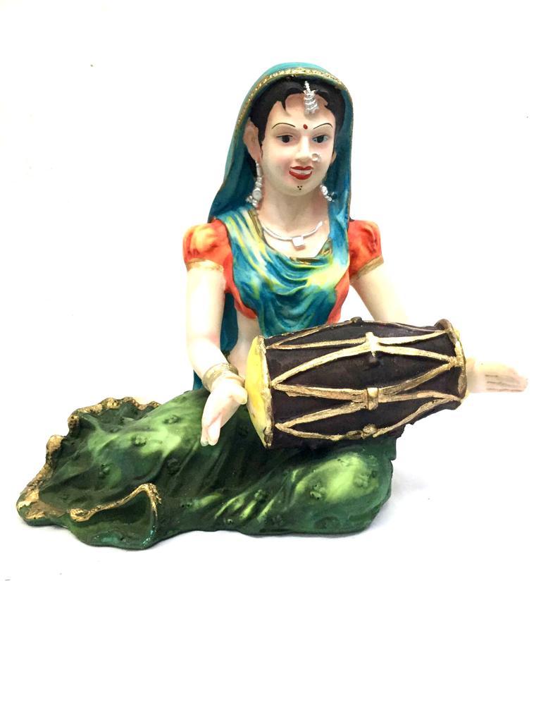 Lady Villager Playing Dholak Traditional Beautiful Art Collectible By Tamrapatra