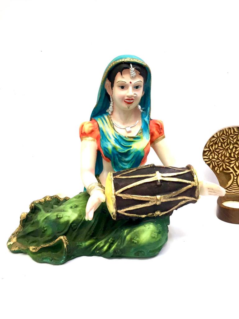 Lady Villager Playing Dholak Traditional Beautiful Art Collectible By Tamrapatra