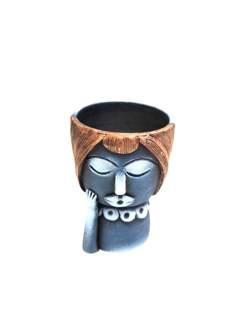 Lady Human Figure Sculpture Adorable Pots Natural Plantation Décor Tamrapatra